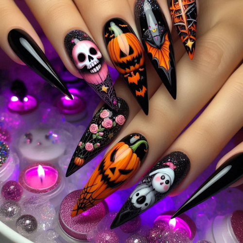 Halloween with pointing nail tips