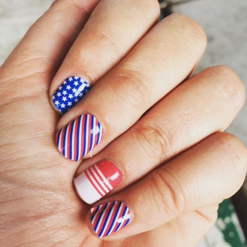 Red white blue manicure finger nails
